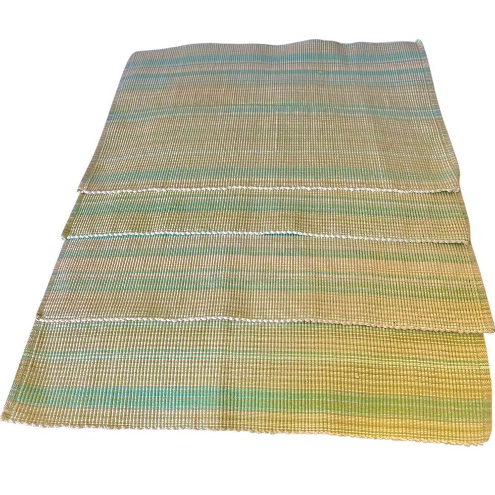 Vintage Martha Stewart Set of 4 Placemats Cotton Woven Green Ribbed Stripes